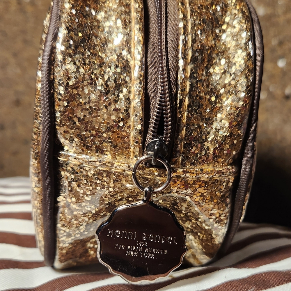Henri Bendel Gold Glitter Cosmetic Bag Pouch Bag Gem